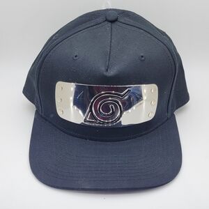 Naruto Shippuden Logo Snapback Hat Hidden Leaf Village Metal Plate Black